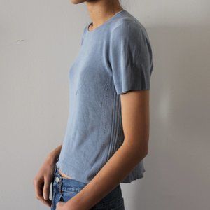 VINTAGE Ann Taylor Blue Short Sleeve Knit Top XS-S